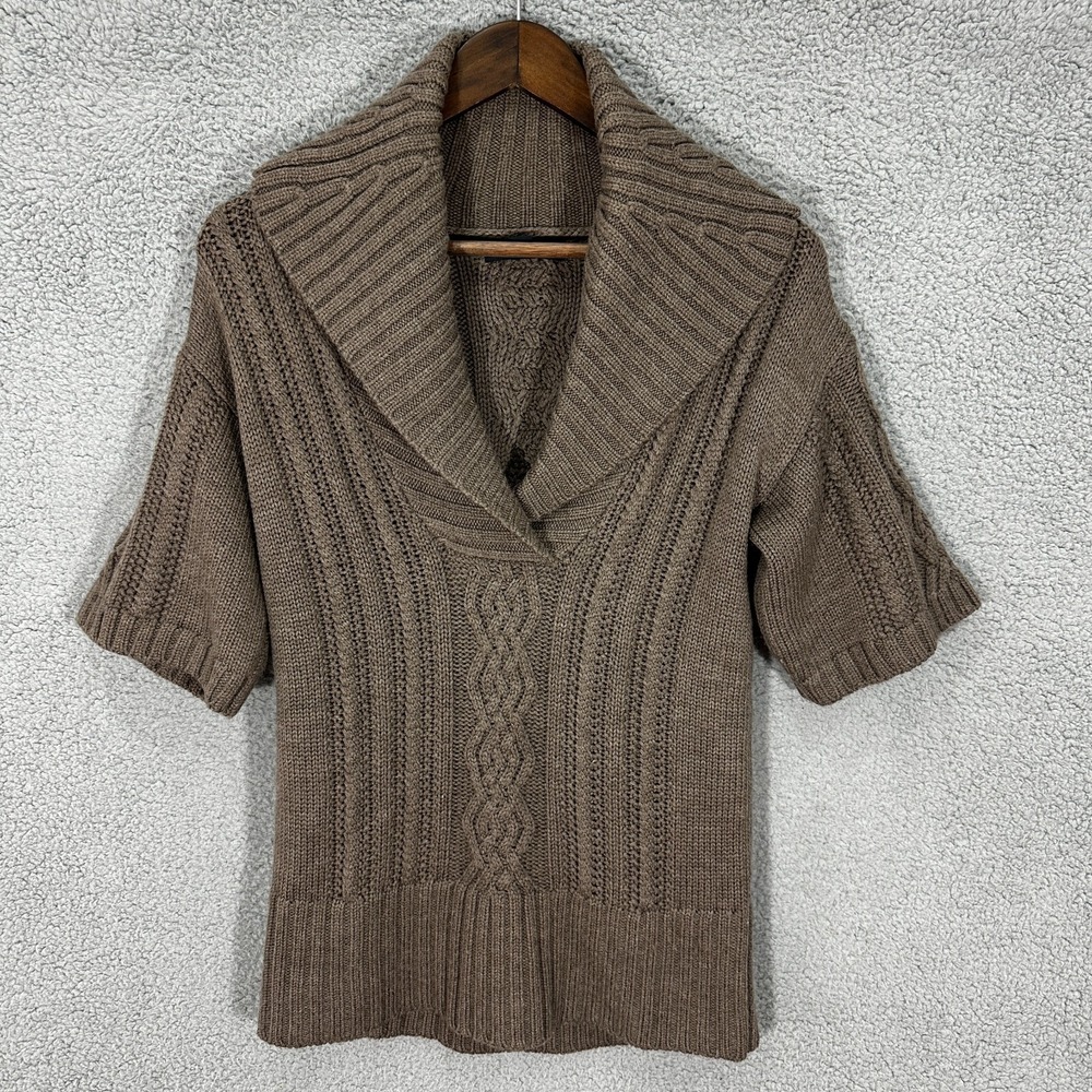 Banana Republic Sweater S Brown Merino Wool Shawl Collar Preppy Quiet Luxury‎